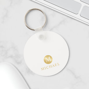 Luxury White and Gold Personalised Monogram Key Ring