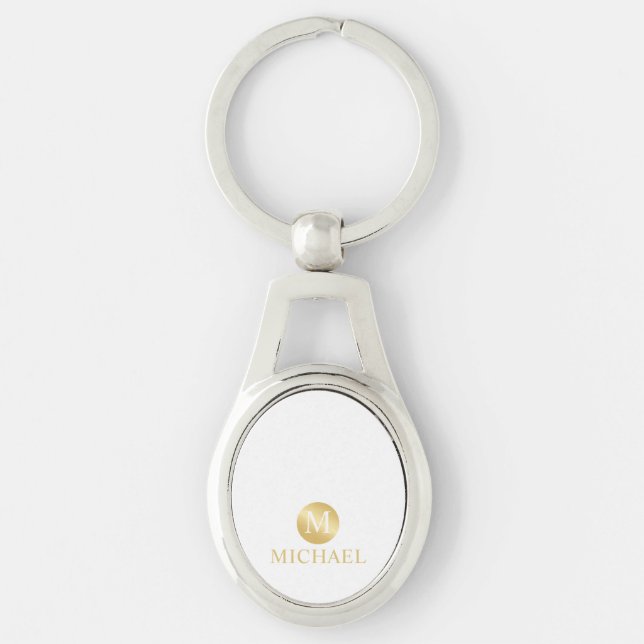 Luxury White and Gold Personalised Monogram Key Ring (Front)
