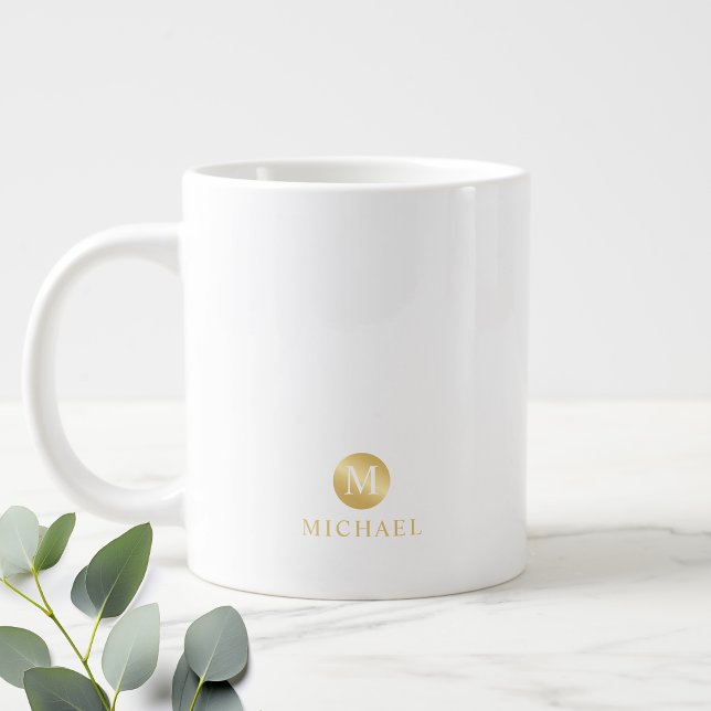 Luxury White and Gold Personalised Monogram Large Coffee Mug (Creator Uploaded)