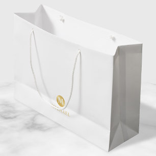Luxury White and Gold Personalised Monogram Large Gift Bag