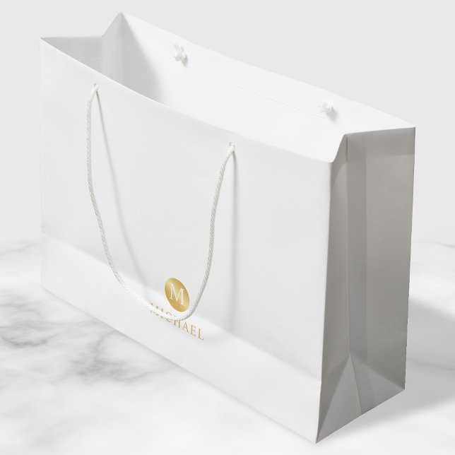 Luxury White and Gold Personalised Monogram Large Gift Bag (Creator Uploaded)