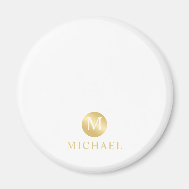 Luxury White and Gold Personalised Monogram Magnet (Front)