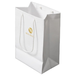 Luxury White and Gold Personalised Monogram Medium Gift Bag