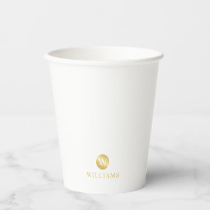 Luxury White and Gold Personalised Monogram Paper Cups