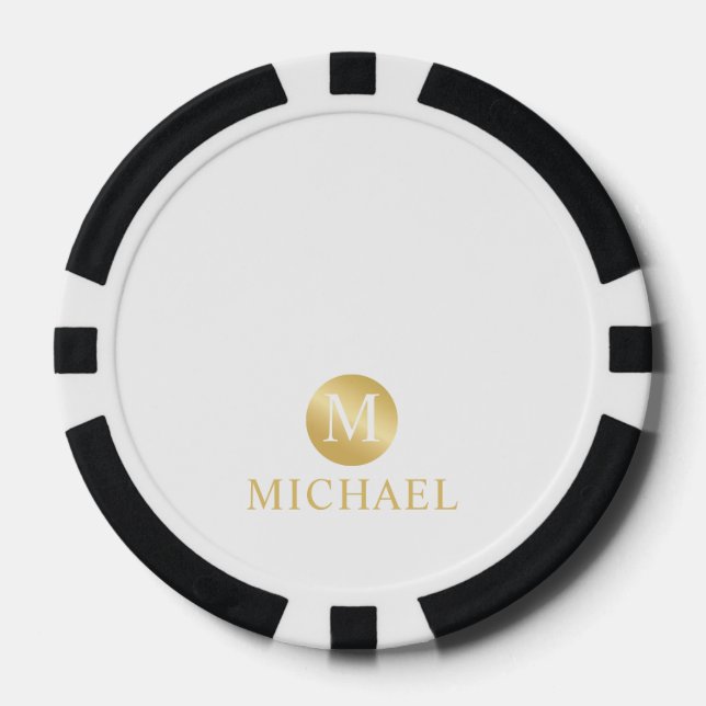 Luxury White and Gold Personalised Monogram Poker Chips (Front)