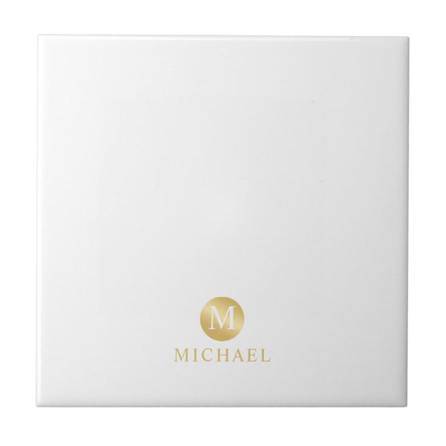 Luxury White and Gold Personalised Monogram Tile (Front)