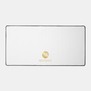 Luxury White and Gold Personalized Monogram Desk Mat