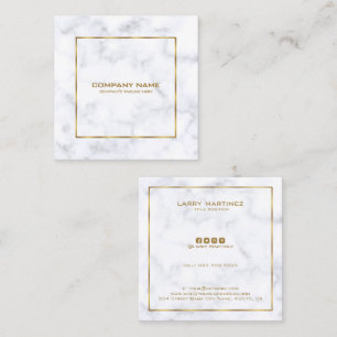 Luxury white and gray marble simple gold frame square business card