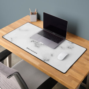 Luxury white and grey marble texture monogram desk mat