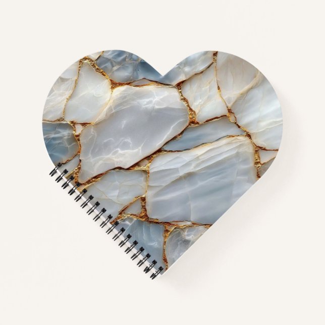 Luxury White Blue Marble & Gold Veins Agate Stone  Notebook (Front)
