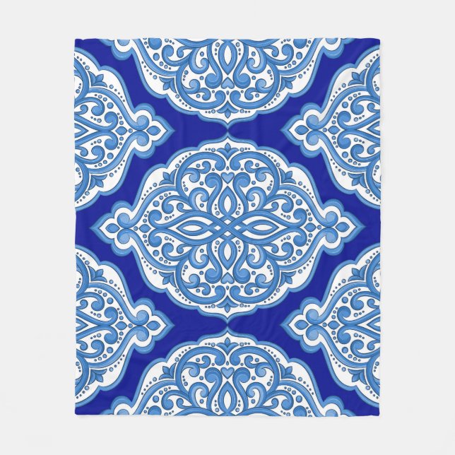 Luxury white-blue, Turkish ornament. Fleece Blanket (Front)