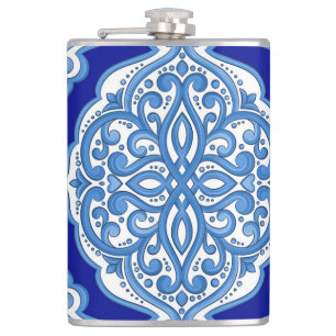 Luxury white-blue, Turkish ornament. Hip Flask