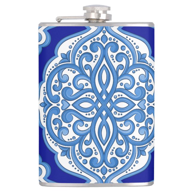 Luxury white-blue, Turkish ornament. Hip Flask (Front)