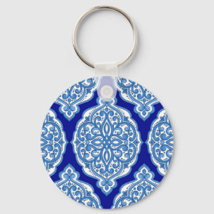 Luxury white-blue, Turkish ornament. Key Ring
