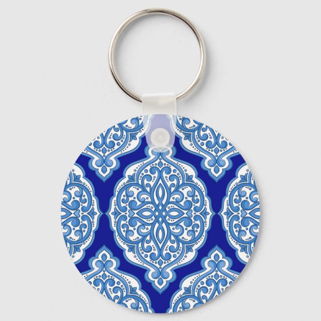 Luxury white-blue, Turkish ornament. Key Ring (Front)