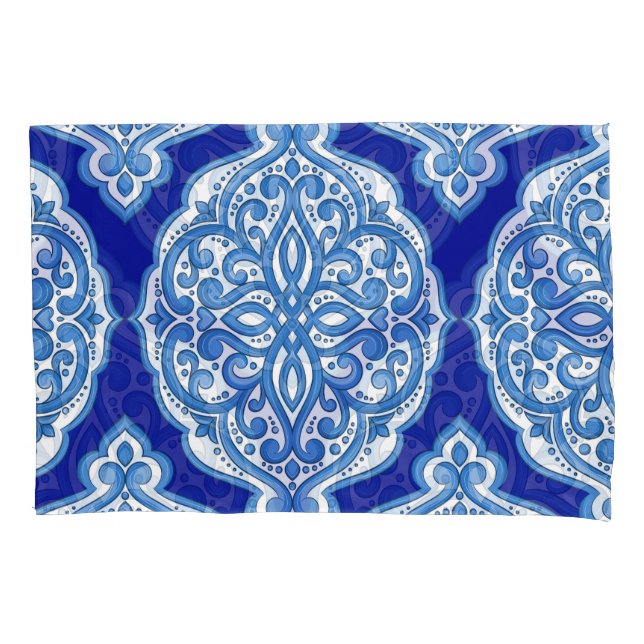 Luxury white-blue, Turkish ornament. Pillowcase (Front)