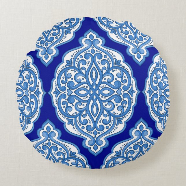 Luxury white-blue, Turkish ornament. Round Cushion (Front)
