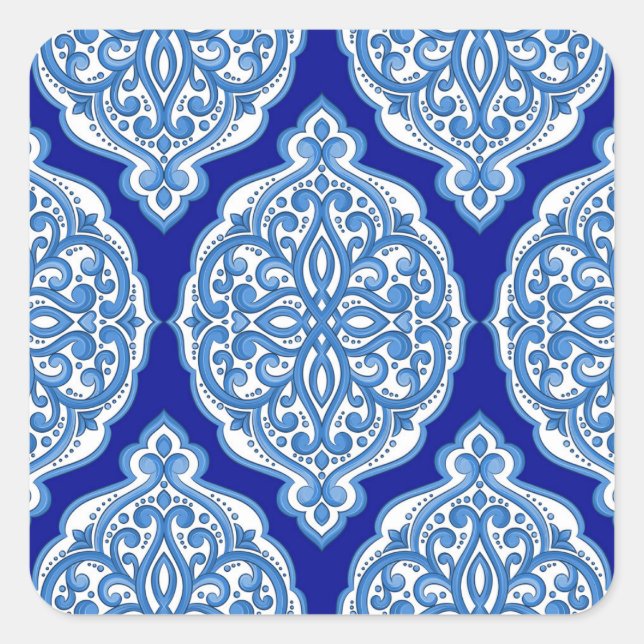 Luxury white-blue, Turkish ornament. Square Sticker (Front)