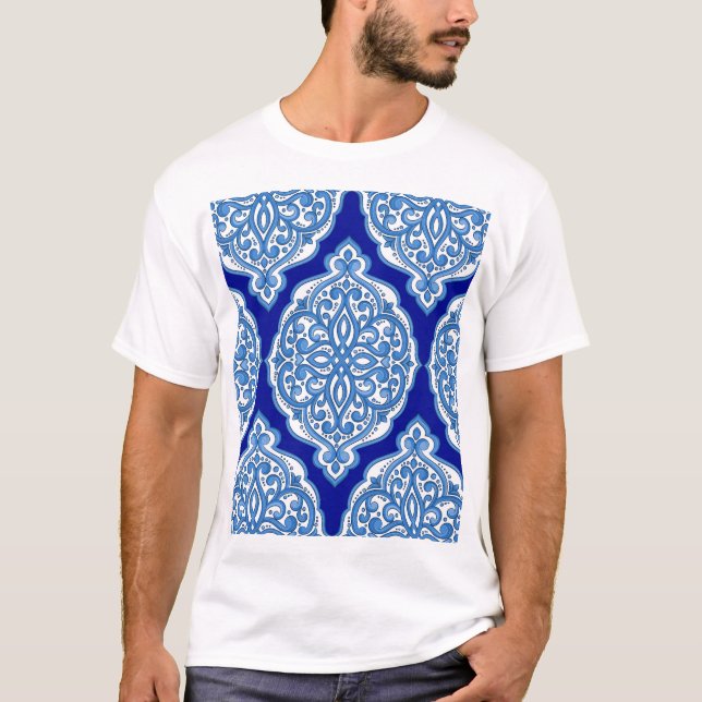 Luxury white-blue, Turkish ornament. T-Shirt (Front)