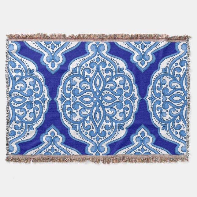 Luxury white-blue, Turkish ornament. Throw Blanket (Front)
