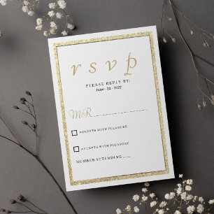 Luxury white elegant gold glitter RSVP  Invitation