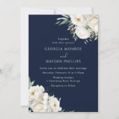 Luxury White Floral Premium Navy Wedding Invitation (Front)