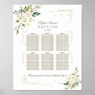 Luxury White Flowers Gold Baptism Seating Chart