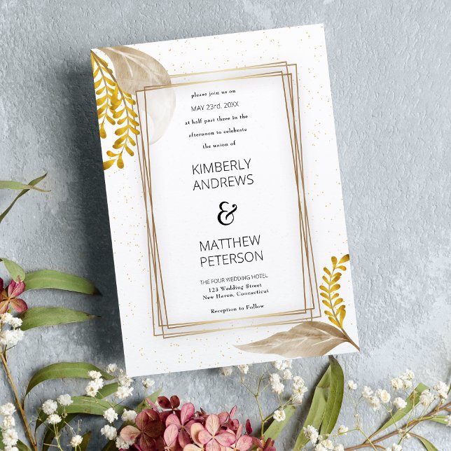 Luxury white glam gold floral confetti Wedding Invitation (Luxury white glam gold floral confetti Wedding )