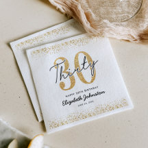 Luxury White & Gold 30th Birthday Napkins