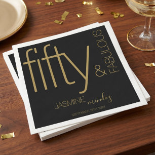 Luxury White Gold Fifty and Fabulous Birthday Napkin