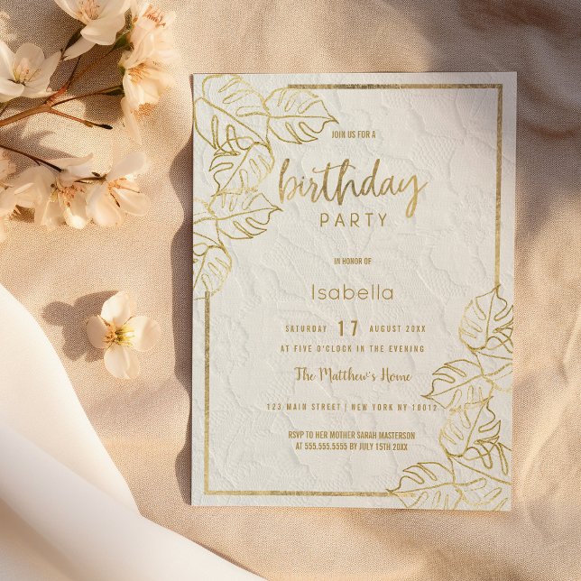 Luxury white gold french floral lace Birthday Invitation (Luxury white gold french floral lace Birthday Invitation)