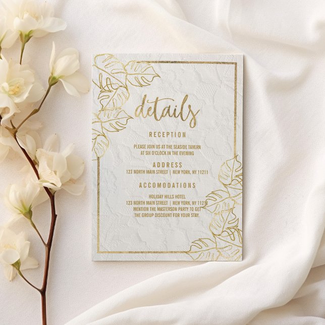 Luxury white gold French floral lace Details  Enclosure Card (Luxury white gold French floral lace Details Enclosure Card )