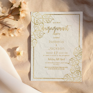 Luxury white gold french floral lace Engagement  Invitation