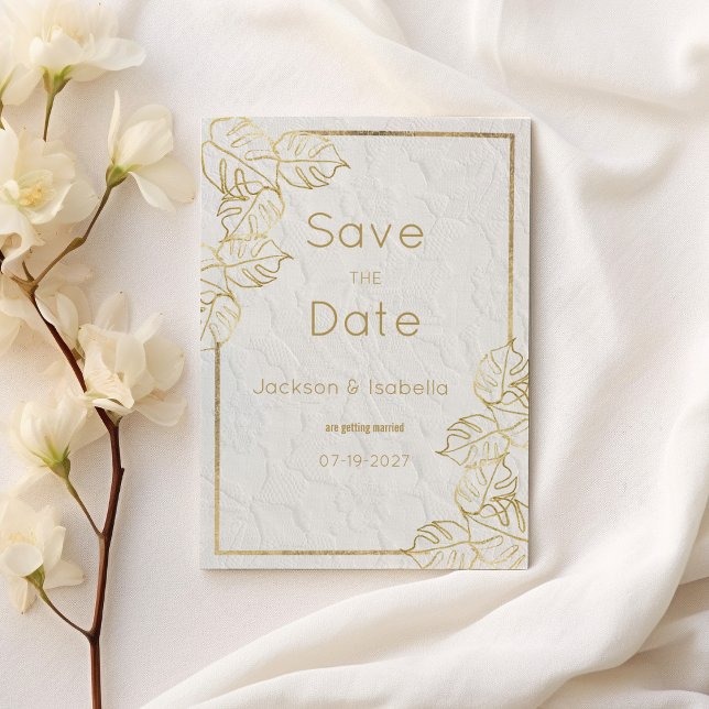 Luxury white gold French floral lace Save the Date Invitation (Luxury white gold French floral lace Save the Date)
