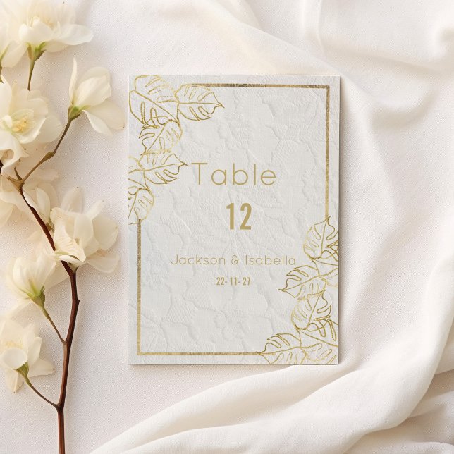 Luxury white gold French floral lace Table Number  (Luxury white gold French floral lace Table Number)