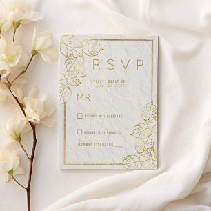 Luxury white gold French floral lace Wedding RSVP  Invitation