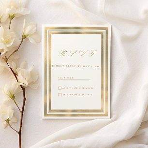Luxury white gold geometric frame RSVP Invitation