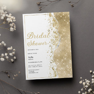 Luxury white gold glitter bokech Bridal Shower Invitation
