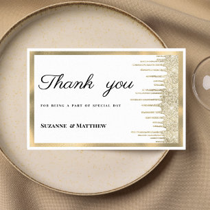 Luxury white gold glitter drips Thank You Invitation