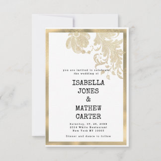 Luxury white gold glitter flowers glam wedding invitation