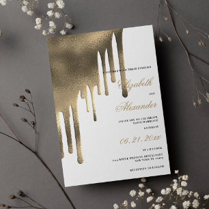  Luxury white gold gradient drips wedding theme Invitation