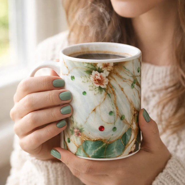 Luxury White &Gold & green Marble Coffee Mug – (Creator Uploaded)