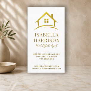 Luxury White Gold House Logo Real Estate Business Card