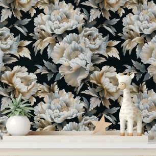 Luxury White Gold Peony Peel and Stick Wallpaper