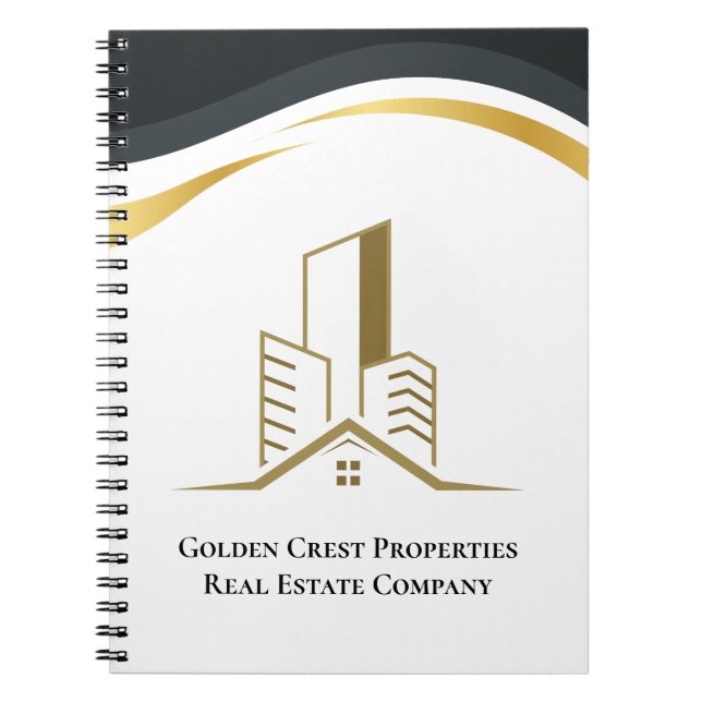 Luxury White & Gold Personalised Real Estate Notebook (Front)