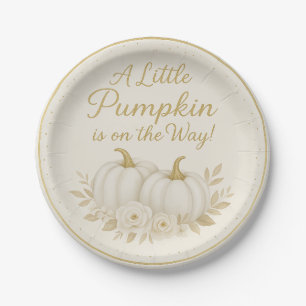 Luxury White & Gold Pumpkin Baby Shower Paper Plat Plate