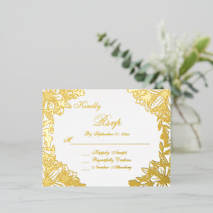 Luxury White & Gold Script Wedding RSVP Card