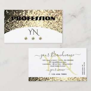 Luxury White Gold Sparkling Glitter with Monogram Business Card