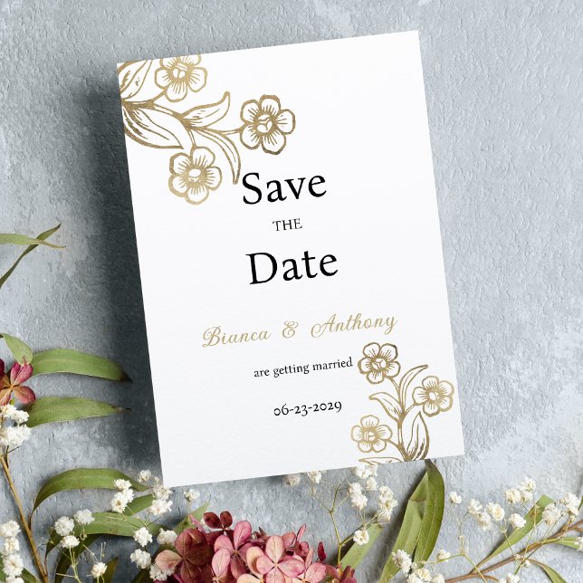 Luxury white gold typography floral Save the Date Invitation (Luxury white gold typography floral Save the Date )