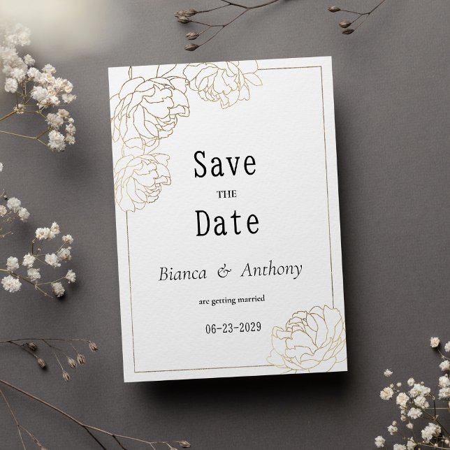 Luxury white gold typography peony Save the Date Invitation (Luxury white gold typography peony Save the Date )